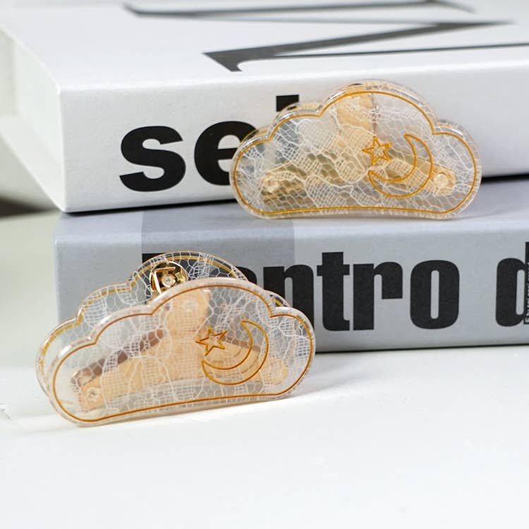 Transparent Star-Moon Textured Cloud Hair Clip for wholesale on Faire0