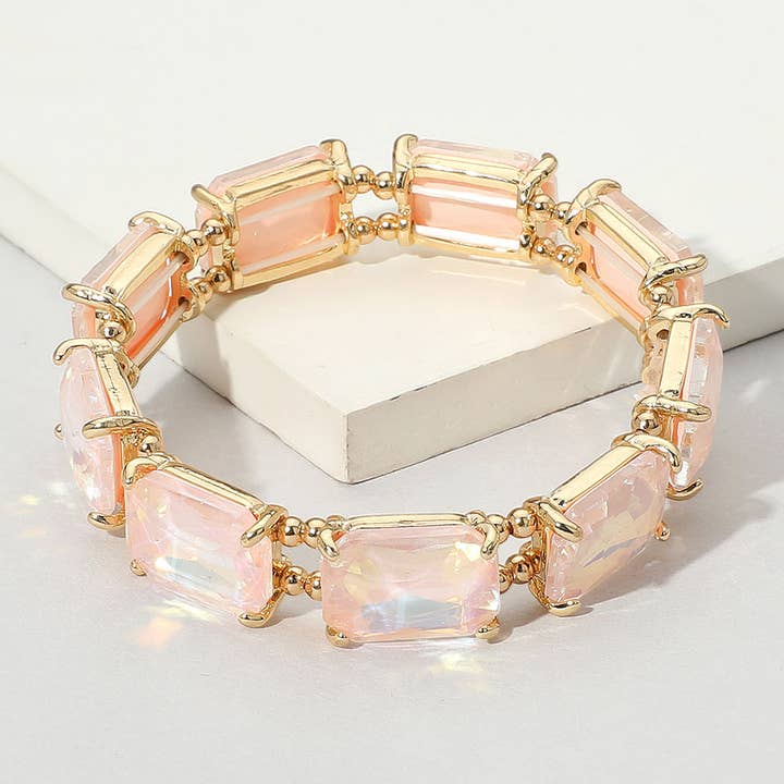 Sensibling Corp. - Wholesale Link & Chain Bracelet - Cushion Rectangle Stone Stretch Evening Bracelet