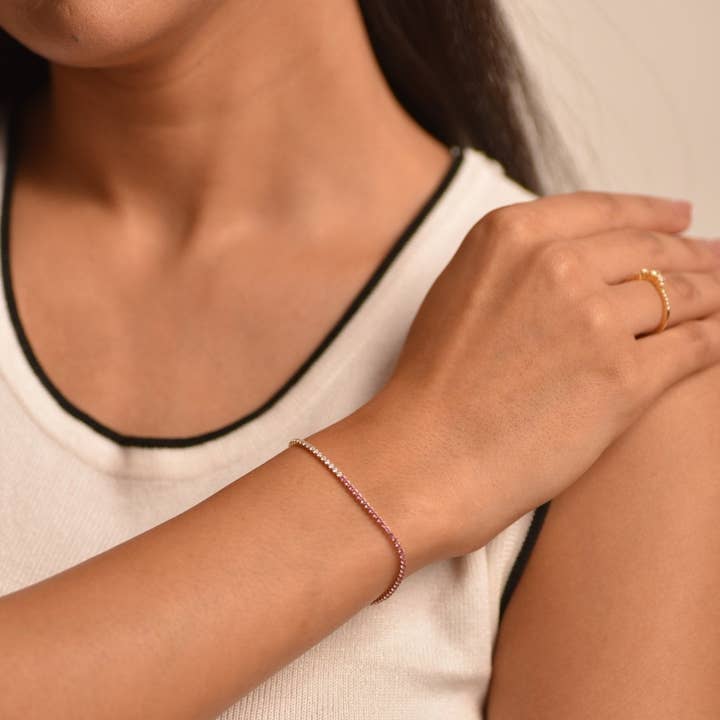 Diamond & Natural Pink Sapphire Custom 50-50 Tennis Bracelet for wholesale by Evara Jewelry