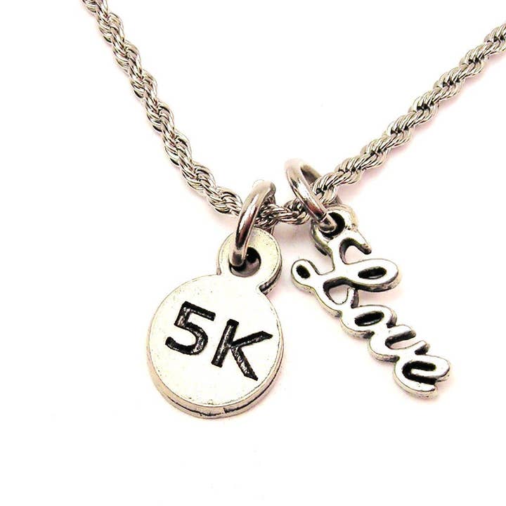 5K 20" Rope Necklace With Love Accent Marathon Runner Sports for wholesale by Chubby Chico Charms