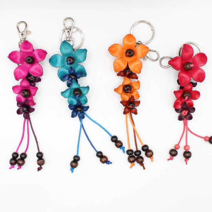 leather flower key chain handbag charm multi colors for wholesale by Sunflower Handmade leather inc