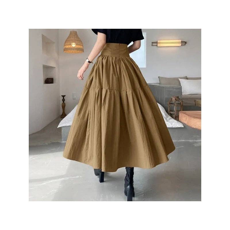 Gonna midi ampia a pieghe con elastico in vita all'ingrosso per il