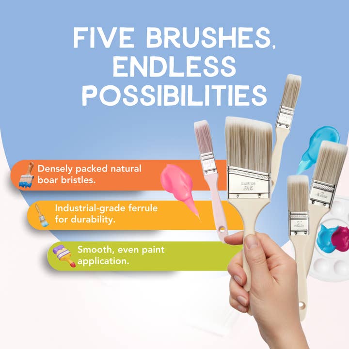 Incraftables - Wholesale DIY Craft Kit - Kids - Incraftables Assorted Chalk Paint Brush Set (5pcs)3