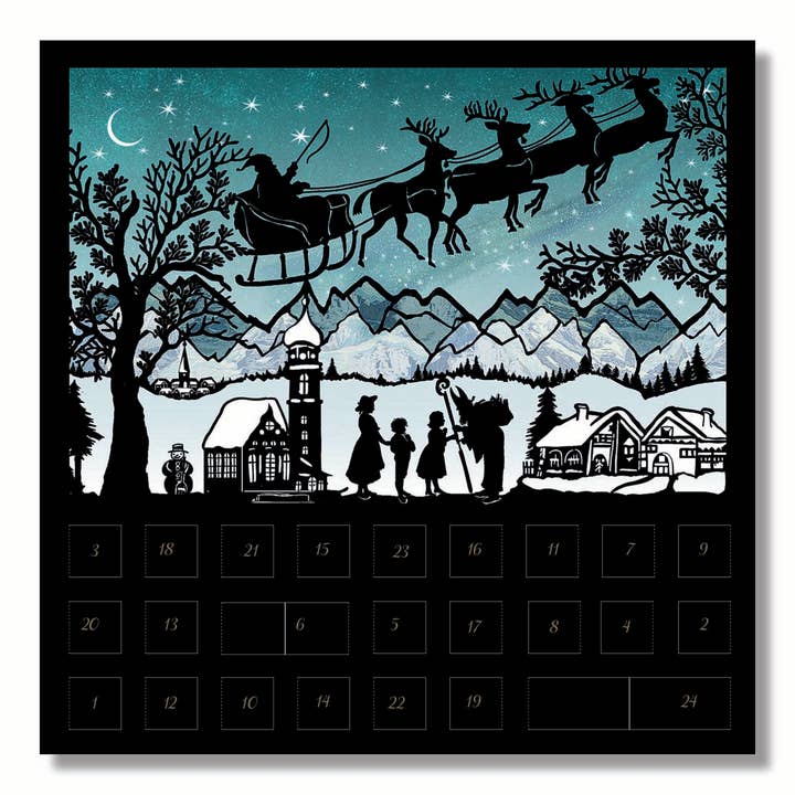 Alison Gardiner Designs - Wholesale Christmas Card - Christmas Scene Silhouettes Advent Calendar Cards