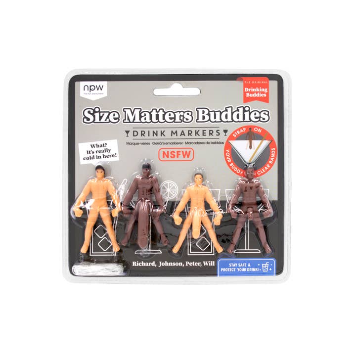 NPW - Wholesale Wine/Cocktail Glass Markers - Size Matters Drink Markers-4 Pack