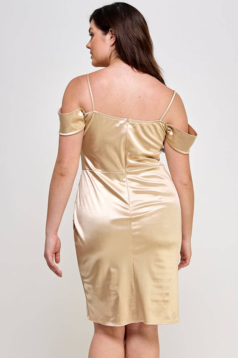 ARA USA – wholesale Dress – Women's – 6785 (Plus Size Off shoulder Shirring Satin Dress)6