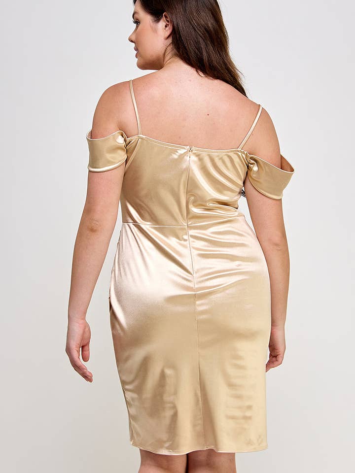 ARA USA – wholesale Dress – Women's – 6785 (Plus Size Off shoulder Shirring Satin Dress)6