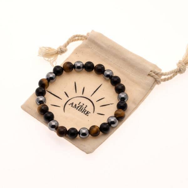 123Ambre - Vendita all'ingrosso Bracciale con perline - Bracciale tripla protezione con occhio di tigre, ematite e ossidiana1