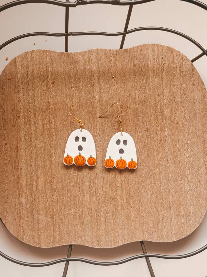 Ghost & Pumpkin Earrings – Halloween Polymer Clay Jewelry for wholesale by Mountain Made Clay - Handmade Polymer Clay Earrings