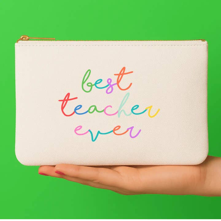 Best Teacher Ever Script Bag pouch teacher appreciation gift for wholesale by Aspen Lane