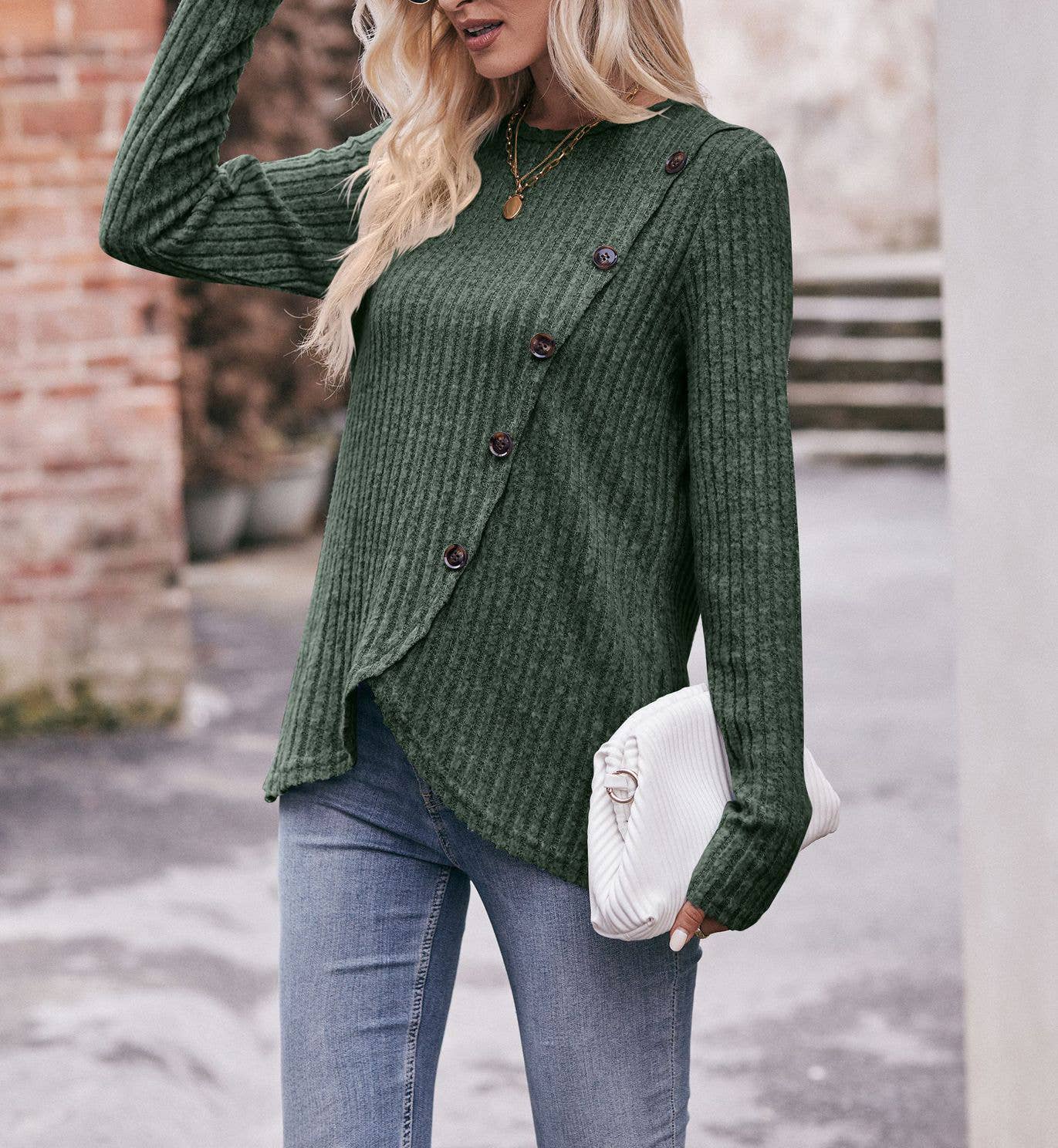 HIDDENBRAND - Wholesale Knit Sweater - Women's - Women's Round Neck Solid Color Sweater6