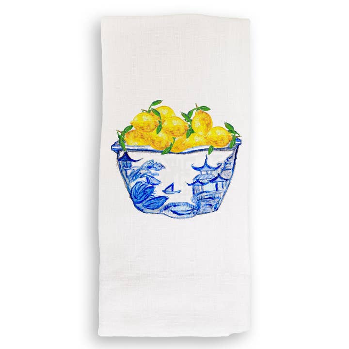 French Graffiti - Wholesale Tea Towel - Blue & White Bowl with Lemons