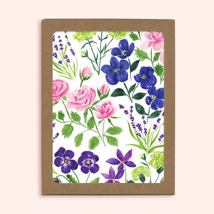 Amores-perfeitos e Rosas | Conjunto de 6 Cartões de Saudação em Caixa por atacado de Almeida Illustrations