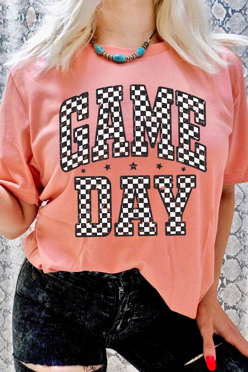 Pink Irene Wholesale - Vendita all'ingrosso Maglietta stampata - Donna - T-shirt con grafica Game Day a scacchi17
