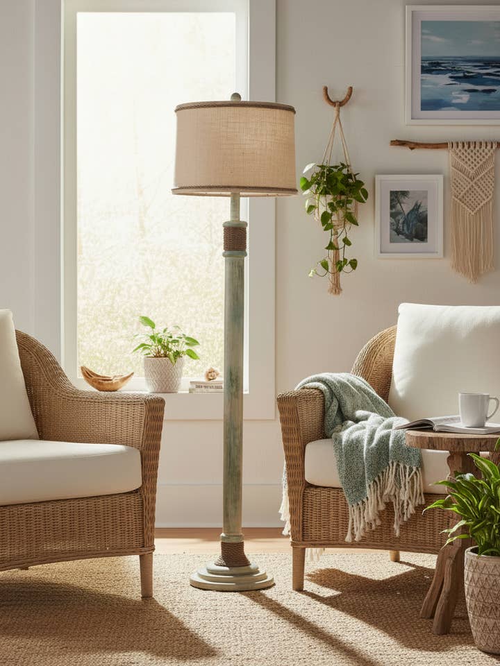 Shabby Summer Rope Accent Floor Lamp for wholesale by Coast Lamp Mfg