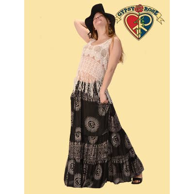 Gypsy Rose - Wholesale Skirt - Women's - Om Shanti Rayon Blend Printed Tiered Skirt