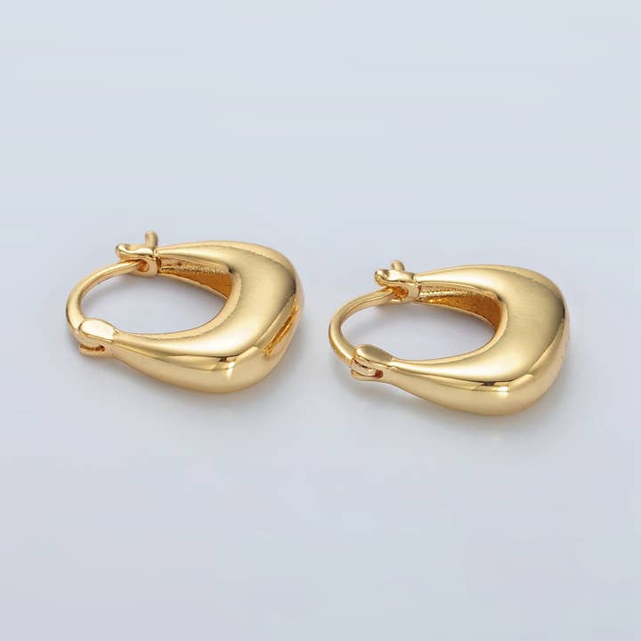 Aim Eternal - Wholesale Hoop Earrings - 24K Gold Filled Dome Square Latch Hoop Earrings | T-211