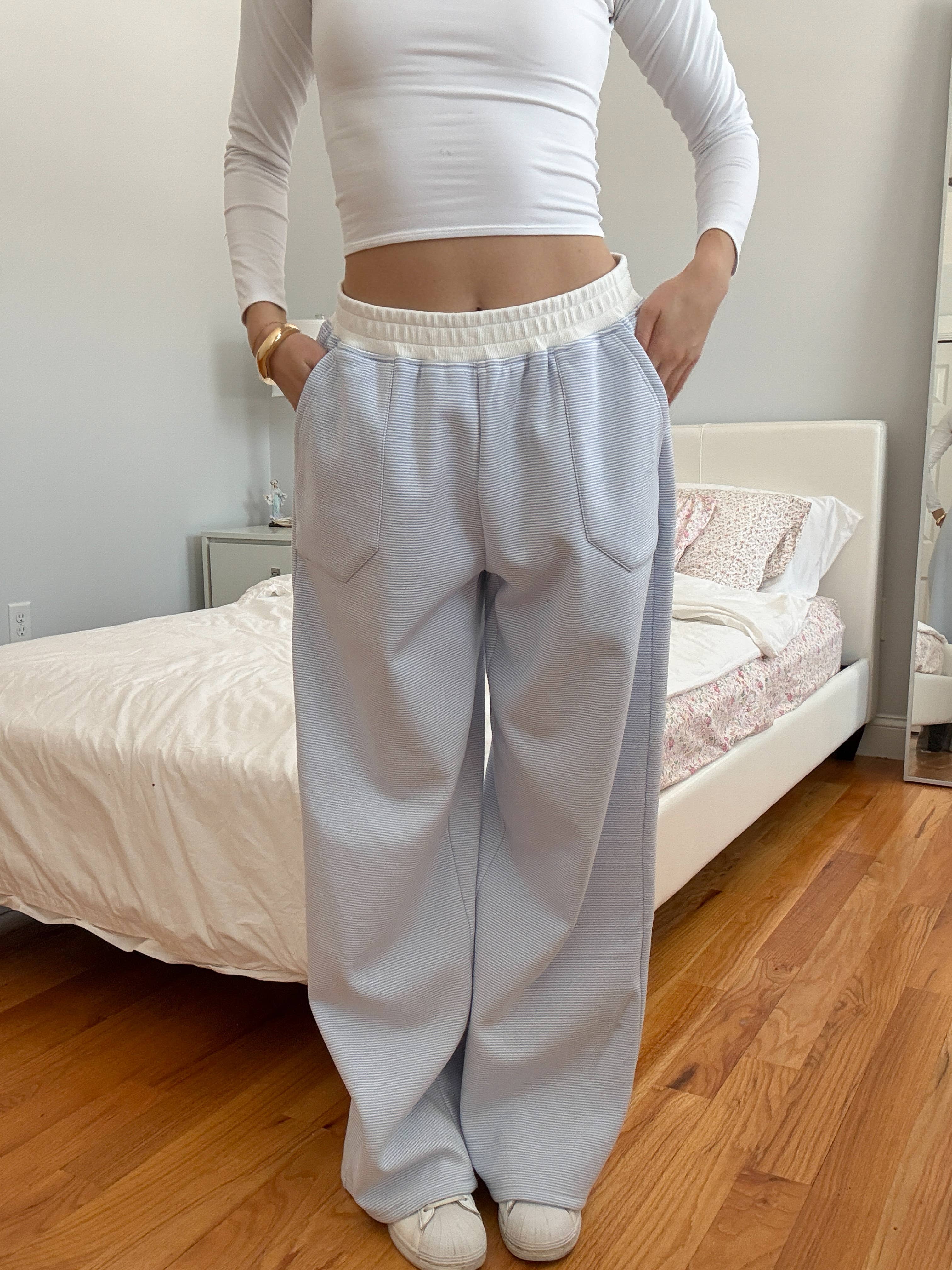 Blue and White Mini Striped Sweatpants for wholesale on Faire4