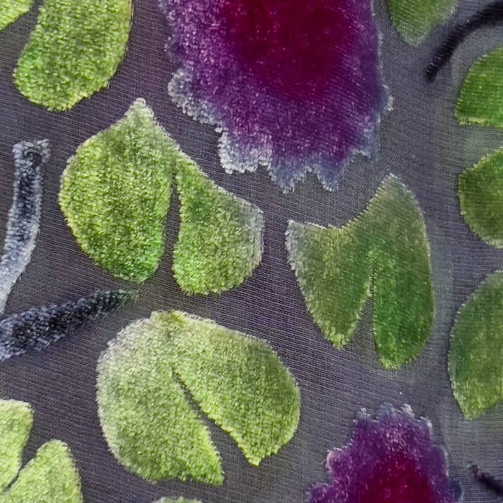 Sherit Levin Textiles - Wholesale Scarf - Women's - Black Devoré Burnout Velvet Green Lily Pads Scarf/Shawl