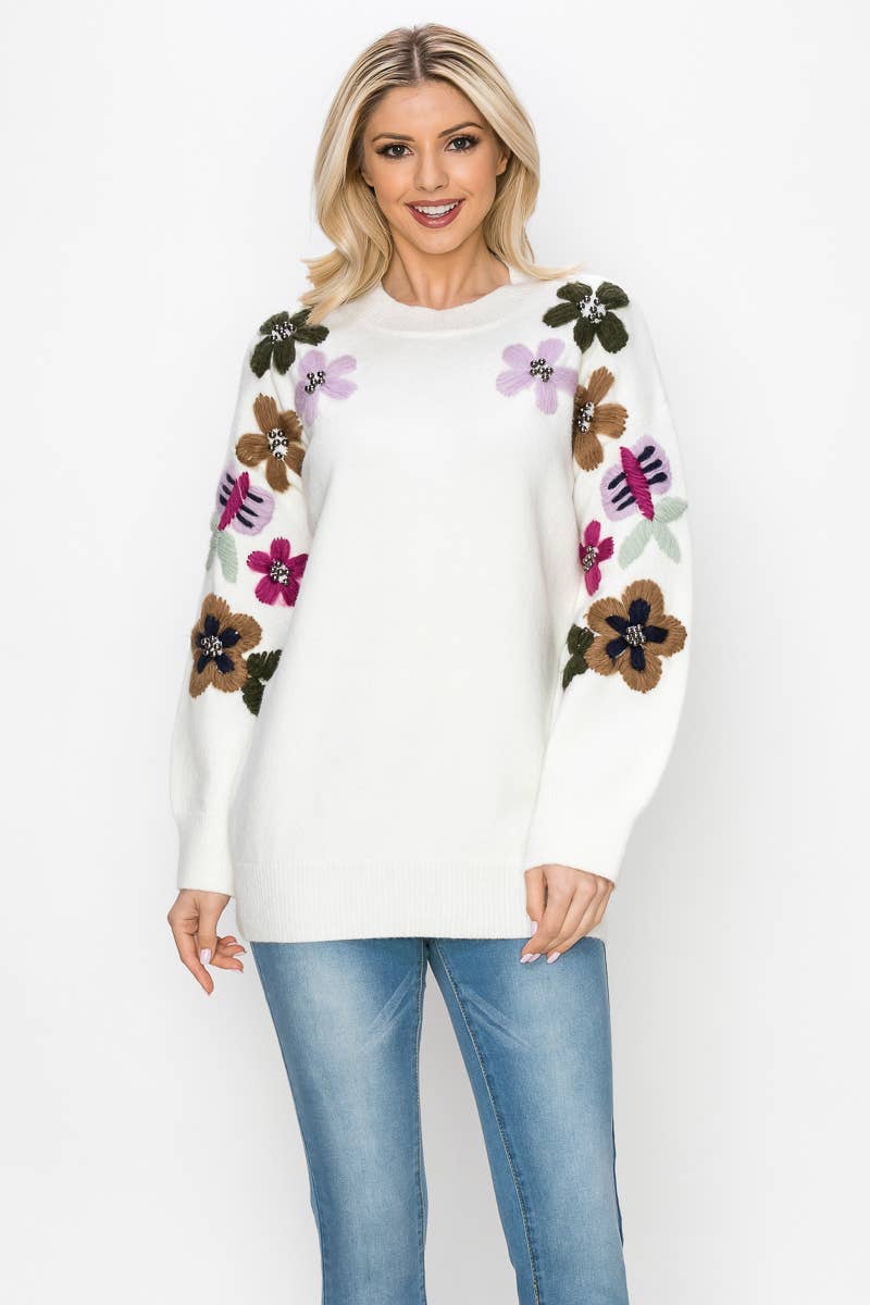 Joh Apparel - Wholesale Pullover-trui - Dames - Scout gebreide gehaakte trui met bloemen0