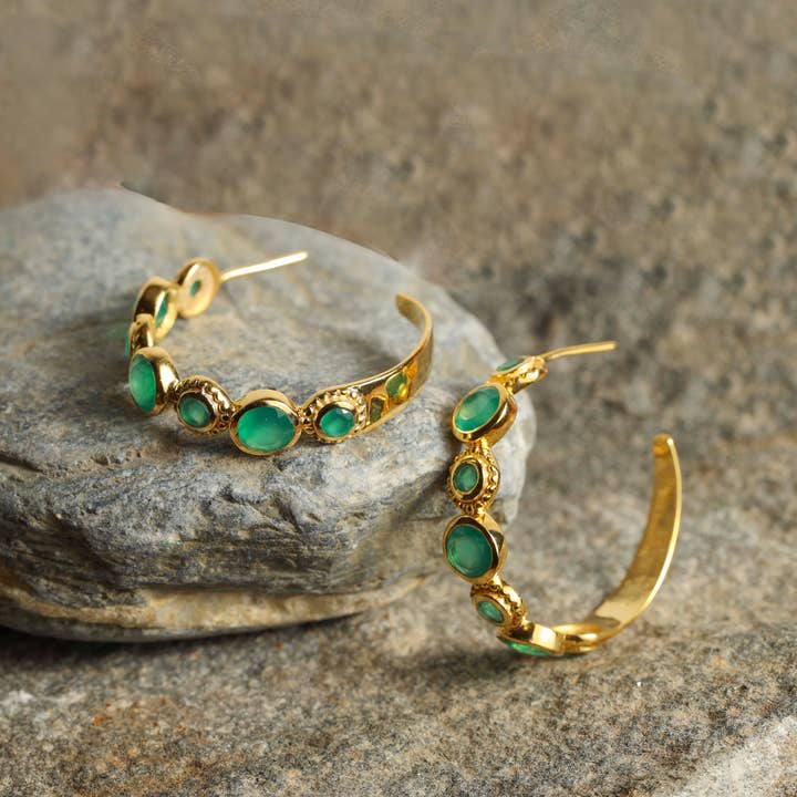 14K Gold Plated Sterling Silver Green Onyx Stud Earring for wholesale by Tiramisu