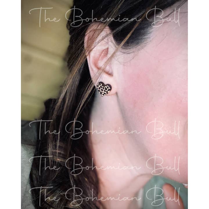 I Love Leopard Heart Studs for wholesale by The Bohemian Bull LLC