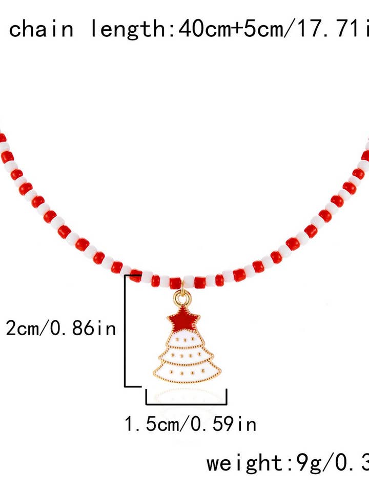 CWAJE2515_CHRISTMAS TREE SANTA CLAUS RICE BEAD NECKLACE for wholesale by NINEXIS