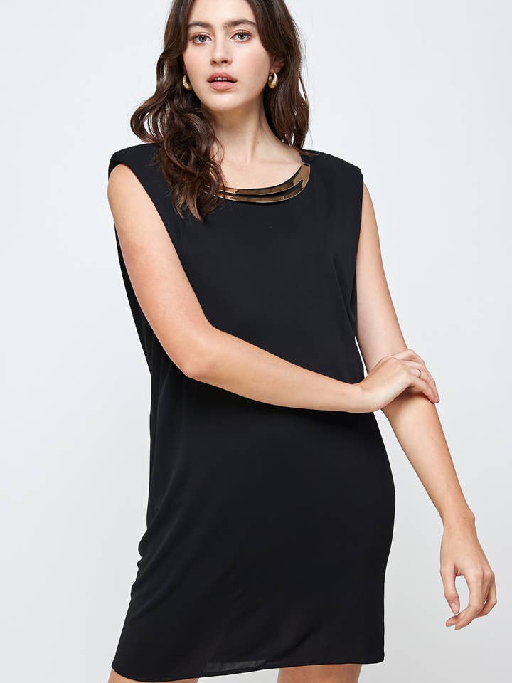 Hardware Neckline Shoulder Pad Tunic Dress Top for wholesale by MILEY + MOLLY