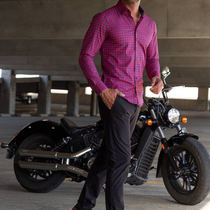 Tough Apparel - Venta al por mayor Camisa con botones - Hombre - Camisa Deportiva Hustle - Manga Larga - Cuadros Rojo y Azul Marino9