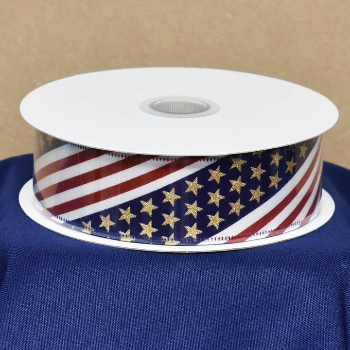 Jacobson - Wholesale Ribbon - Gift Wrapping - 20 YD - #9 American Flag Ribbon - Wired Edge