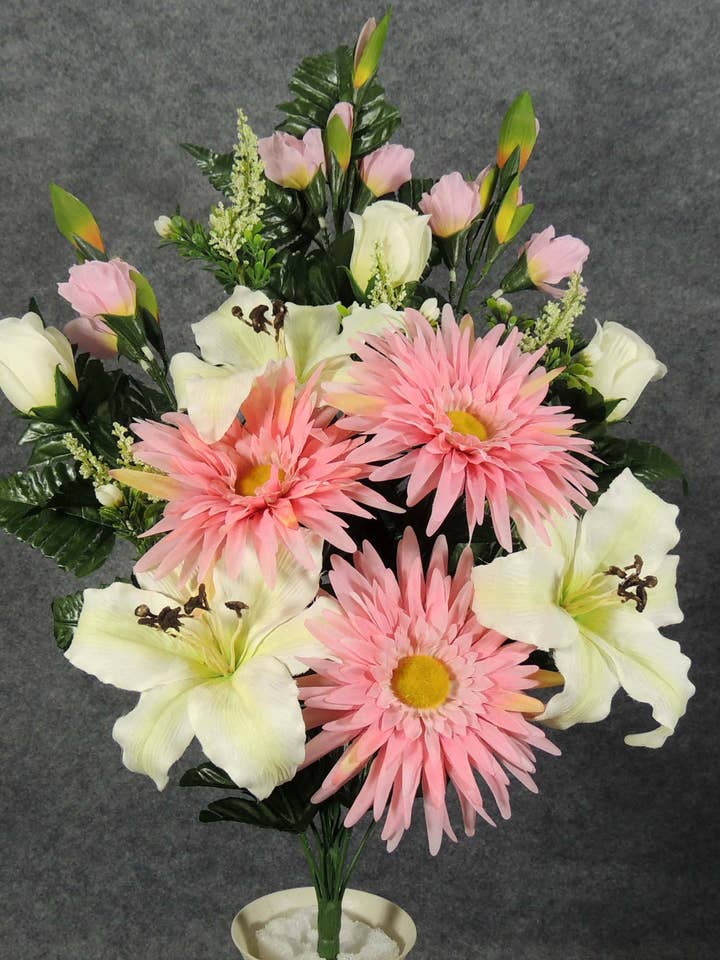 GERBERA, LILY and GLAD HALF BUSH X18 CREAM AND PINK - SE5024-CPK for wholesale by General Wholesale Inc