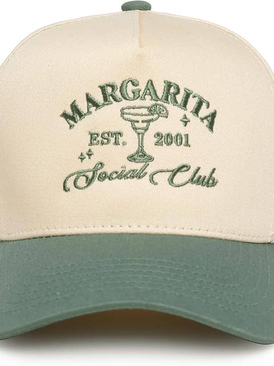 Two Tone Cap - Margarita Social Club - Sage/Beige for wholesale by Funky Junque