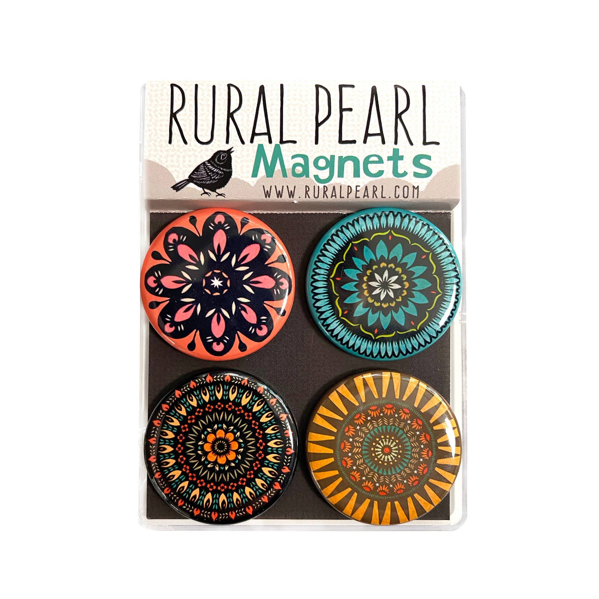 Rural Pearl: Cut Paper Art by Angie Pickman – Engroshandel Magnet – Mandala Magneter - Sæt med 4 - 1,25 tommer Magneter