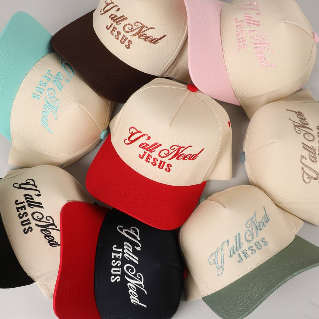 Fashion City - Wholesale Trucker Hat - Unisex - Y'all Need Jesus Lettering Embroidered Trucker Hat31