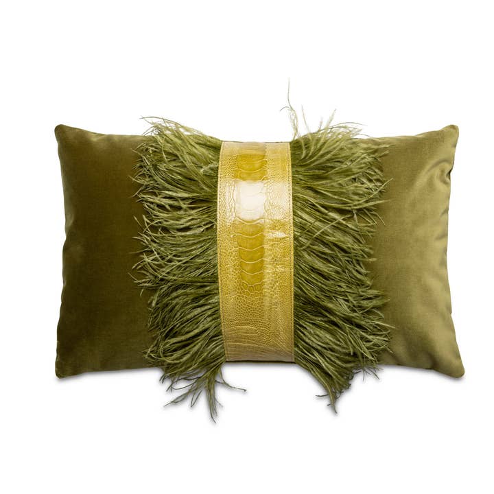 Ostrich Trim Pillow - Moss / Velvet for wholesale by Ngala Trading