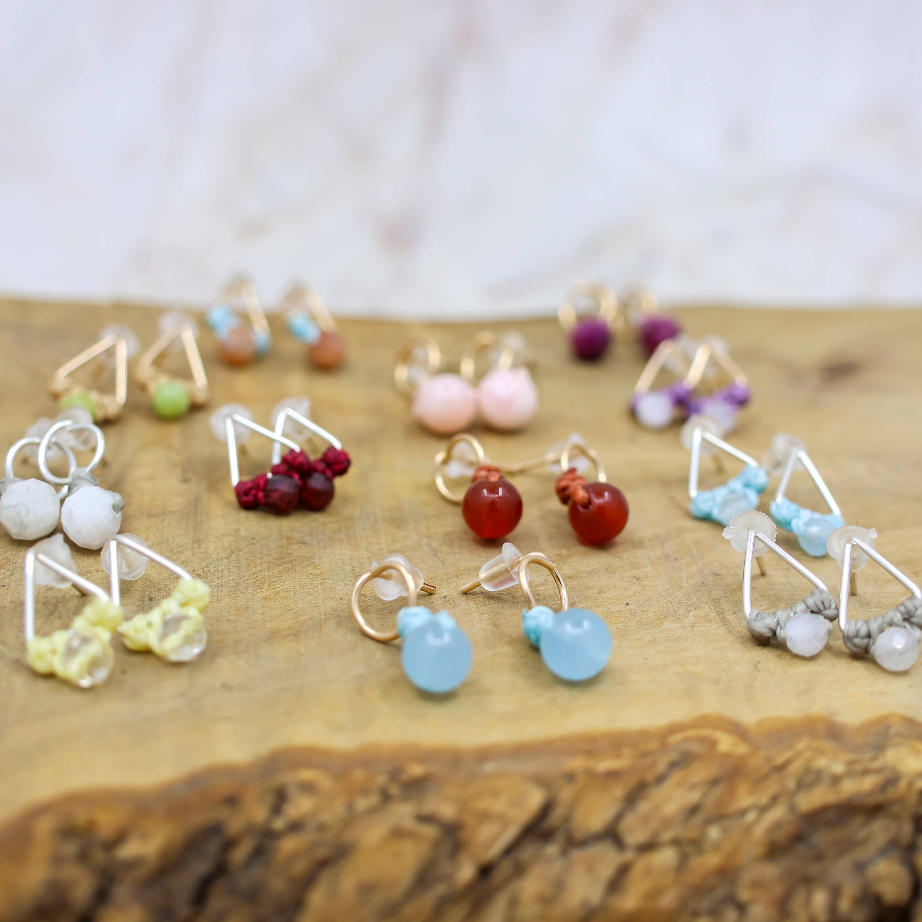 The Stitch Alliance - Wholesale Stud/Post Earrings - Aquamarine Stud Earrings | Oxidized Silver | Triangle Studs1