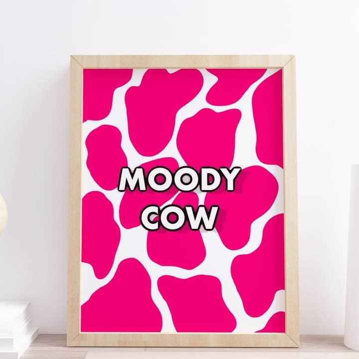 Moody Cow Pink Sassy Funny Typography Pattern Print for wholesale by Design By Emma