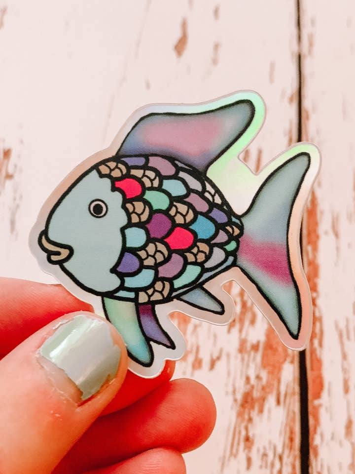 Holographic Rainbow Fish Sticker | Kids Classic | Small Sticker for wholesale by Jaxey Designs