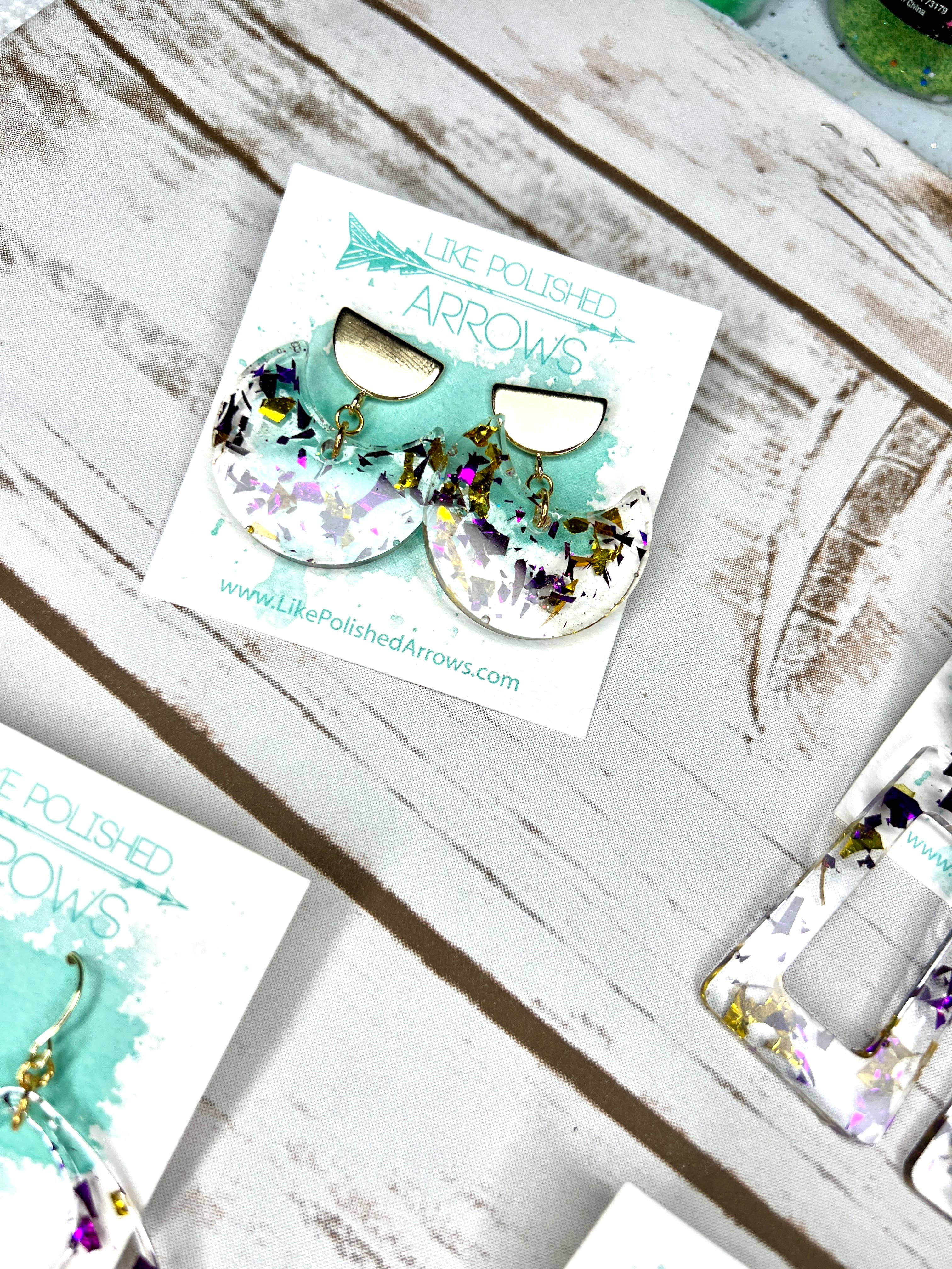 Like Polished Arrows, LLC - Wholesale Jewelry Set - Gameday Purple and Gold School Colors Resin Foil Earrings0