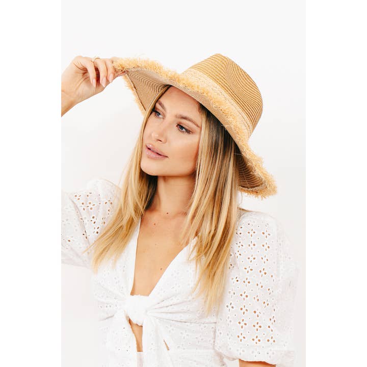 Collections by Fame Accessories - Wholesale Straw Hat - Women's - Straw Braided Fringe Fedora Hat