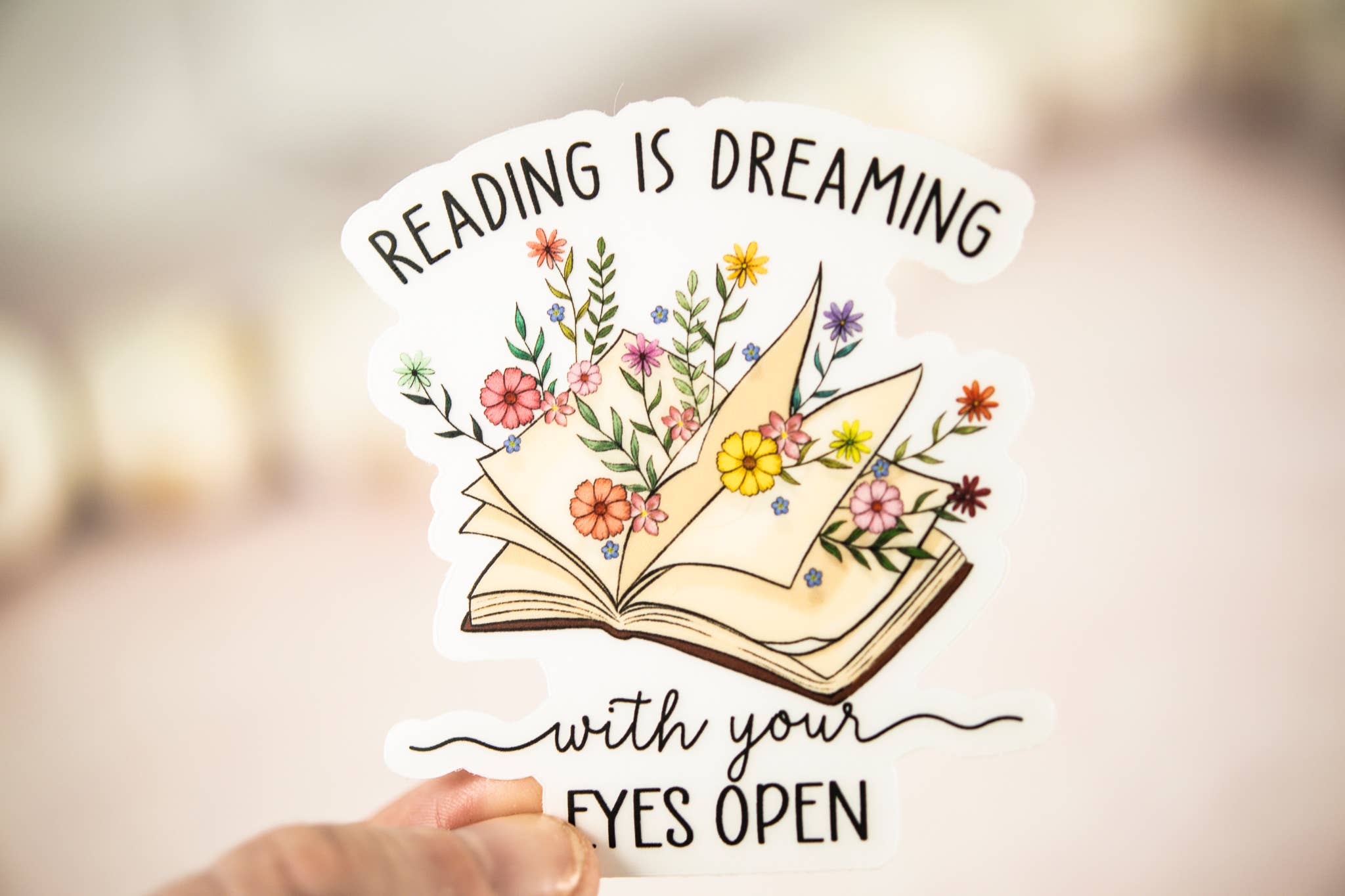 Savannah and James Co - Wholesale Sticker - Reading Is Dreaming, Floral Book Vinyl Sticker, 3x3 in.3