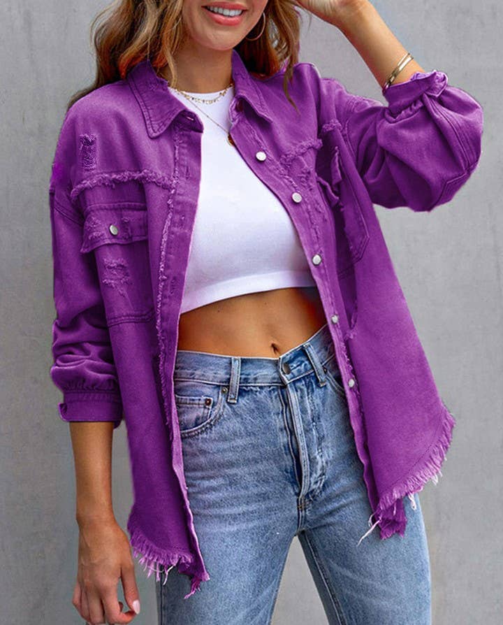 HIDDENBRAND - Wholesale Denim Jacket - Women's - Ripped Loose Denim Jacket8