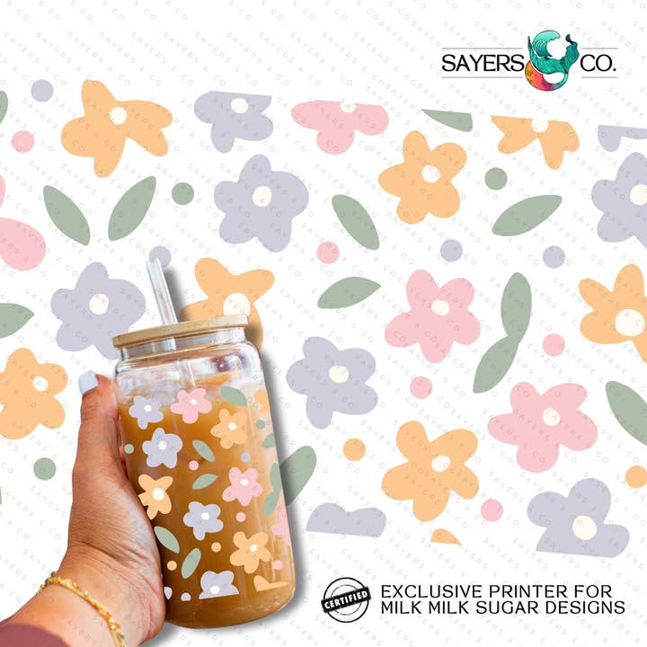 PRINTED Sublimation Transfer or Vinyl Print: Milk Milk Sugar Certified Printer- Pastel Petals 16oz Floral Sublimation Print for wholesale by Sayers & Co.