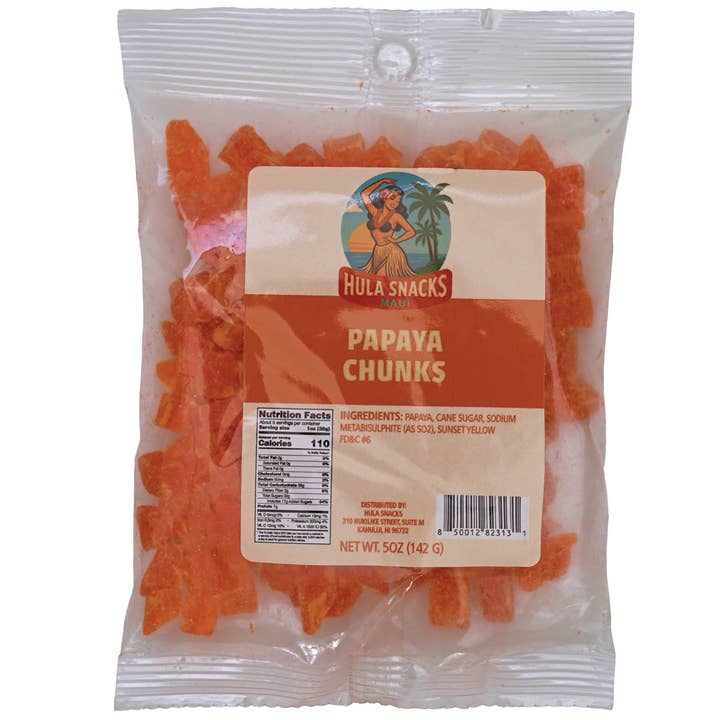 Hawaiian Sweets - Wholesale Dried/dehydrated fruit - Hula Snacks - Papaya Chunks - 5 oz 0