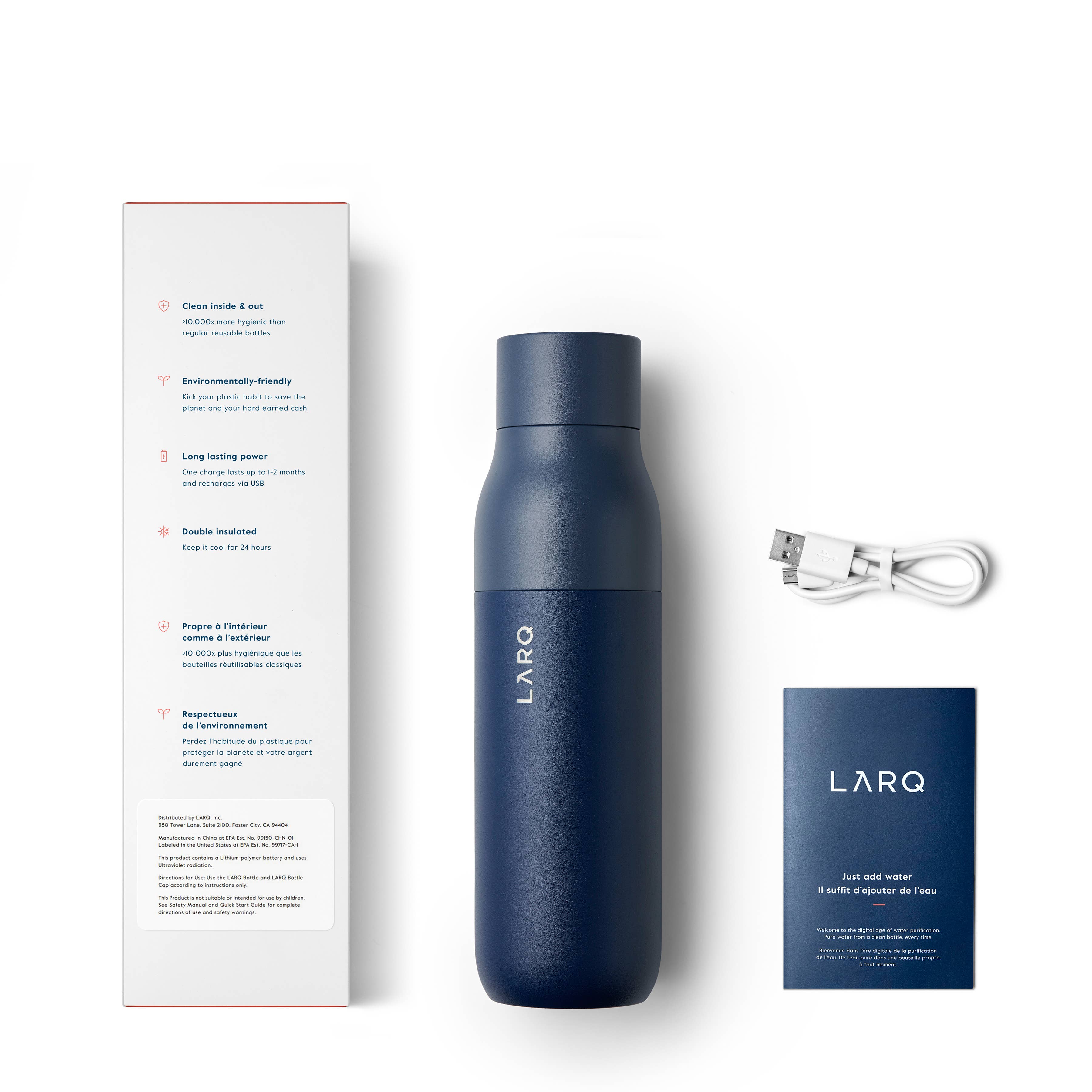 LARQ - Wholesale Water Bottle - LARQ Bottle PureVis 25oz - Self-Cleaning Water Bottle - Monaco Blue5
