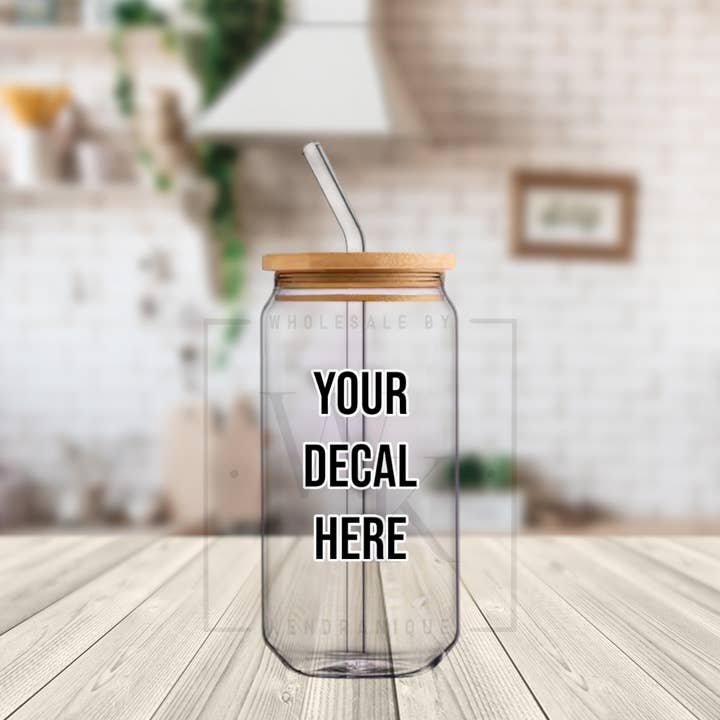 Wholesale By Kendranique - Wholesale Drinking Glass/Cup - 20 oz Glass Can with bamboo lid and strawÂ