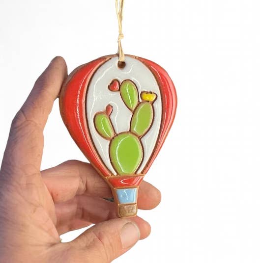 Little Clay Hen - Wholesale Ornament - Cactus Prickly Pear Hot Air Balloon Artisanally Crafted Orna