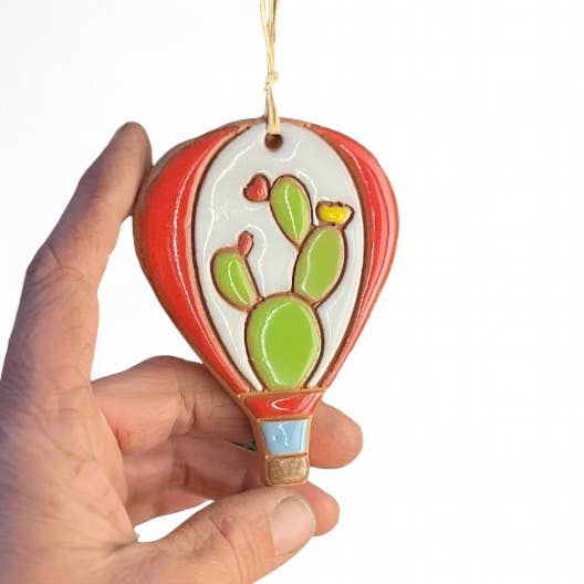 Little Clay Hen - Wholesale Ornament - Cactus Prickly Pear Hot Air Balloon Artisanally Crafted Orna0