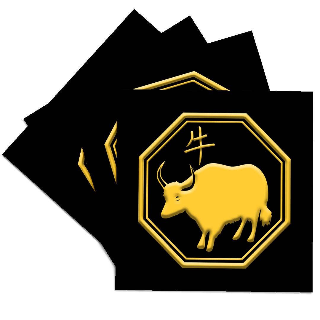 3dRose - Wholesale Coasters - 3dRose, Chinese zodiac symbols. Yellow on black image. The year of the ox, Coaster0