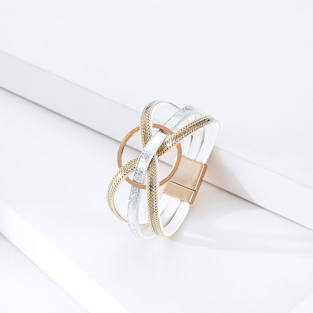 Pretty Persuasions - Wholesale Bangle Bracelet - B22096 Interlocked Ring PU Leather Wrap Bracelet0